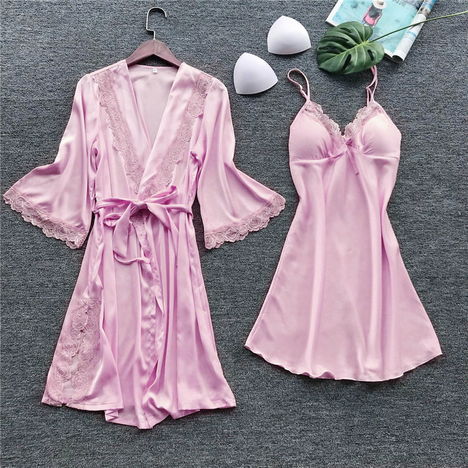 Yuwull Sleep Wear For Womens Womens Pajama Sets Ladies Fashion Comfortable  Solid Color Lace Suspenders Pajamas Dress Woman Nightgown Home Clothes Suit