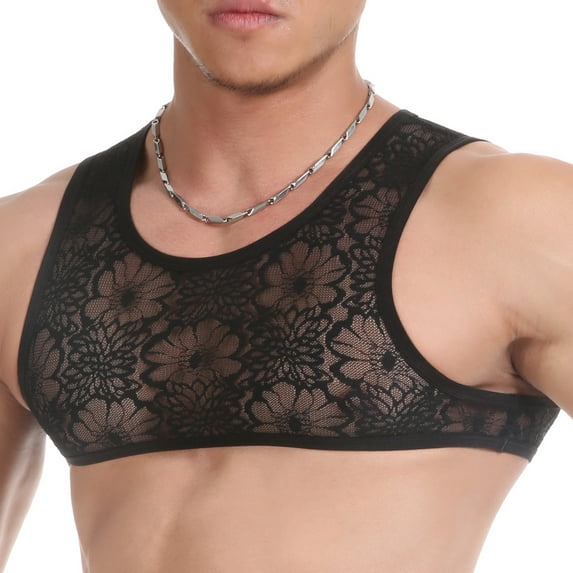 Yuwull Sports Bras Men Sexy Transparent Bra Shoulder Straps Chest Tanks Undershirt Clubwear Lingerie