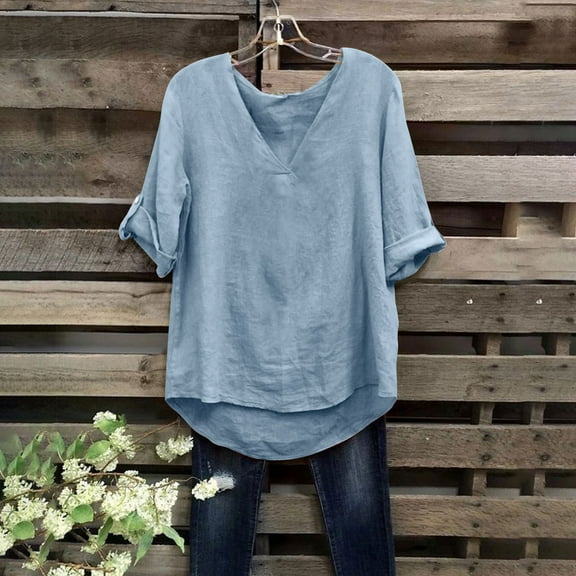 Yuwull Summer Tops Cute Tops For Women Women's Solid Color Cotton And Linen Round Neck Design Split Five Part Pants Set Trendy Tops For Women 2025