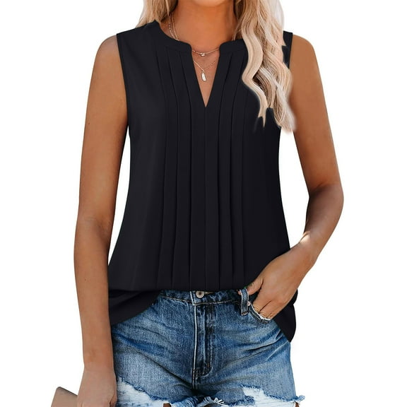 Yuwull Summer Tops For Women Going Out Tops Fashion Women's Summer V-Neck Sleeveless Solid Casual Tank Blouse Cute Summer Tops For Women
