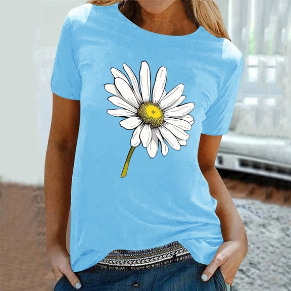 Gyedtr Summer Tops For Women Tops For Women Trendy Women'S New Short-Sleeved Crew-Neck Pullover Casual Valentine'S Day Women Tops M