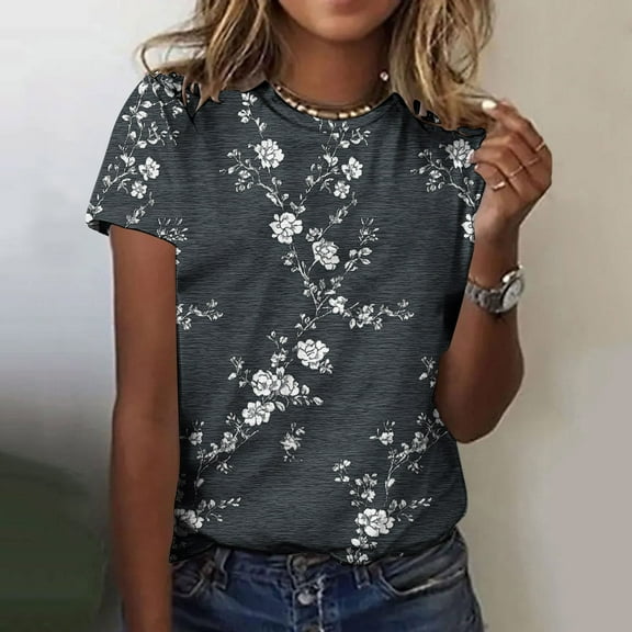 Yuwull Summer Tops Going Out Tops Fashionable Women'S Casual Pullover Printed Short Sleeved Round Neck Y2K Tops On Clearance20XXL(2XL)
