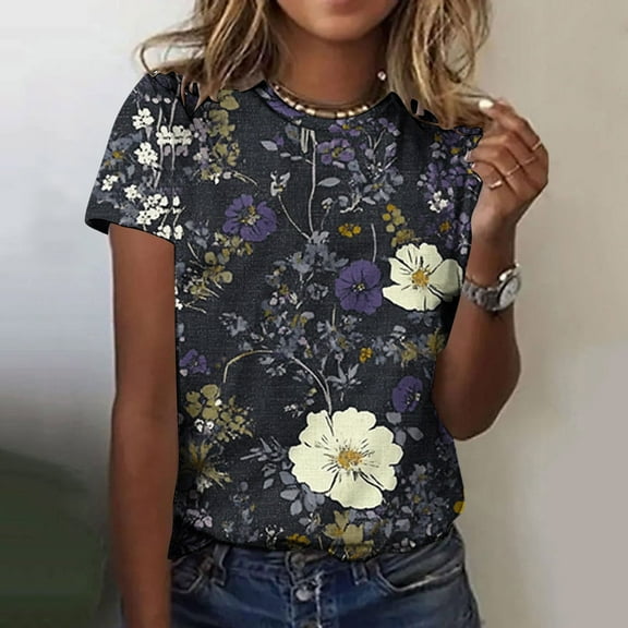Yuwull Summer Tops Going Out Tops Fashionable Women'S Casual Pullover Printed Short Sleeved Round Neck Womens Tops Dressy Casual On Clearance1XXXXXL(5XL)
