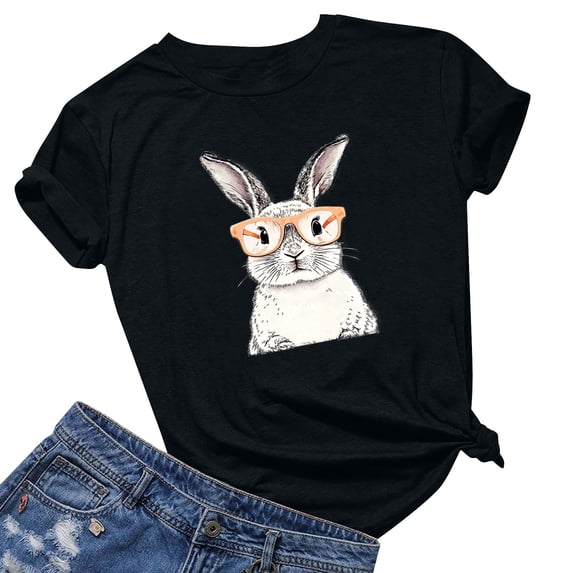 Yuwull Summer Tops Plus Size Tops For Women Easter Fashion Printed Short Sleeved T-Shirt Ladies Tops And Blouses On Clearance3XXXXL(4XL)