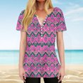 thumbnail image 1 of Yuwull Summer Tops Plus Size Tops For Women Women'S Fashion Printed Short Sleeve Button Round-Neck And V-Neck Top Blouse Womens Tops Dressy Casual L, 1 of 8