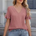 thumbnail image 1 of Yuwull Summer Tops Tops For Women Trendy Women'S New Short Sleeve V-Neck Lace Sleeve Solid Color Casual T-Shirt Summer Tops For Women On ClearanceL, 1 of 8