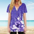 thumbnail image 1 of Yuwull Summer Tops For Women Tops For Women Trendy Women'S Fashion Printed Short Sleeve Button Round-Neck And V-Neck Top Blouse Womens Tops Dressy Casual On ClearanceM, 1 of 8