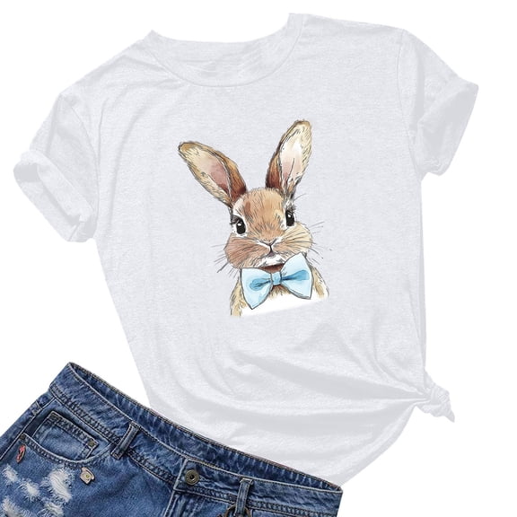 Yuwull Summer Tops Womens Tops Casual Easter Fashion Printed Short Sleeved T-Shirt Womens Plus Size Tops On Clearance23L