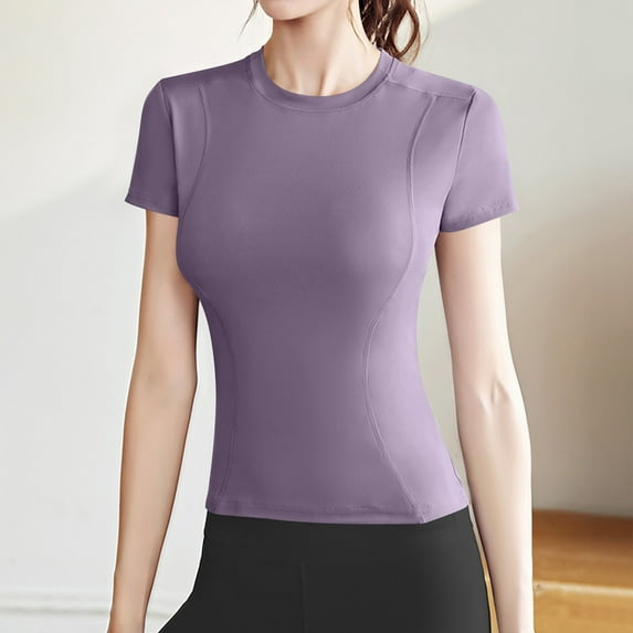 Yuwull Summer Tops Womens Tops Casual Women'S Solid Color Crew Neck Short Sleeve Casual Shirt Top Women Tops On ClearanceM