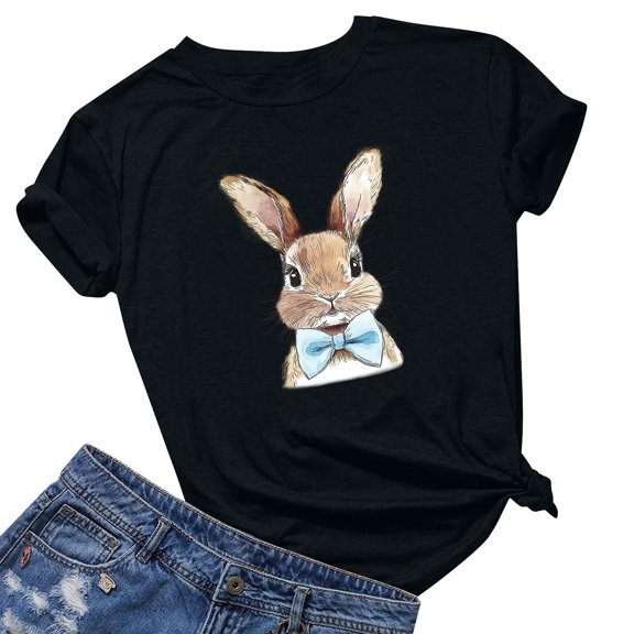 Yuwull Tops For Women Going Out Tops Easter Fashion Printed Short Sleeved T-Shirt Women Tops 24S