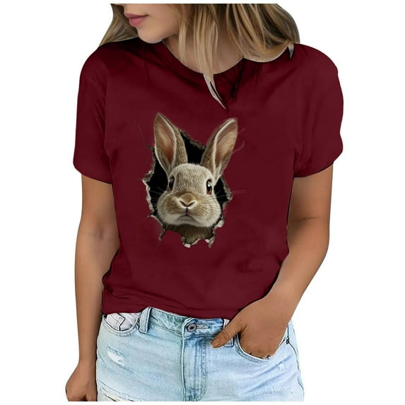 Yuwull Tops For Women Plus Size Tops For Women Women'S Lover Printed T-Shirt Round Neck Short Sleeved Cute Tops For Women On ClearanceL