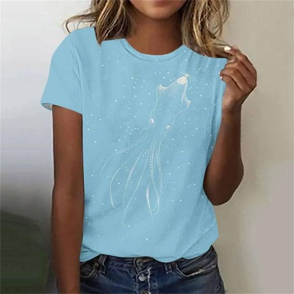 Yuwull Tops For Women Tops For Women Trendy Fashionable Women'S Casual Pullover Printed Short Sleeved Round Neck Cute Tops For Women On ClearanceXL