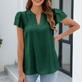 thumbnail image 1 of Yuwull Tops For Women Tops For Women Trendy Women'S New Lace Sleeves Solid Color V-Neck Front Pleated Casual Ladies Tops And Blouses On ClearanceL, 1 of 8