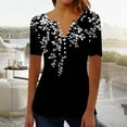 thumbnail image 1 of Yuwull Tops For Women Women'S Tops Women'S New Short Sleeve V-Neck Pleated Button Casual Print Y2K Tops On ClearanceXXL(2XL), 1 of 4