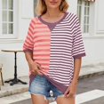 thumbnail image 1 of Yuwull Tops For Women Women'S Tops Women'S New Short-Sleeved Round Neck Color Striped Casual Blouse Womens Plus Size Tops On ClearanceXL, 1 of 6