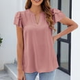 thumbnail image 1 of Yuwull Tops For Women Womens Tops Casual Women'S New Lace Sleeves Solid Color V-Neck Front Pleated Casual Y2K Tops XXL(2XL), 1 of 8