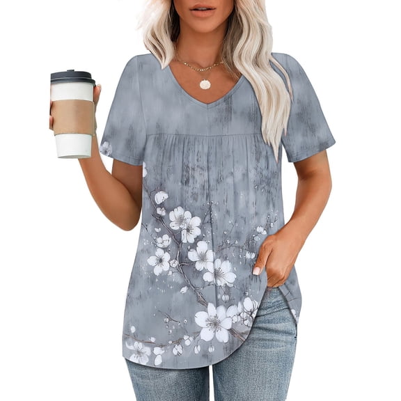 Yuwull Tops For Women Womens Tops Casual Women'S Printed V-Neck Short-Sleeved T-Shirt Loose Short Sleeve Y2K Tops On Clearance12XXL(2XL)