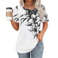 thumbnail image 1 of Yuwull Tops For Women Going Out Tops Women'S New Short Sleeve Round Neck Pullover Chest Pleated Casual Print Summer Tops For Women On Clearance2XXL(2XL), 1 of 6