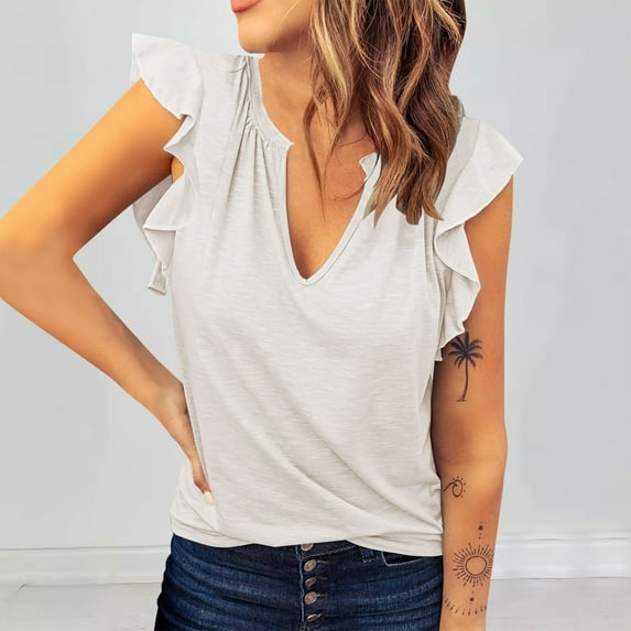 Yuwull Tops For Women Going Out Tops Women'S New Solid Color New Product V-Neck Short Sleeved Loose T-Shirt Short Sleeved Womens Plus Size Tops On Clearance21M