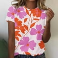thumbnail image 1 of Yuwull Tops For Women Going Out Tops For Women Women Vacation Style Floral Print Round Neck Short Sleeved T-Shirt Womens Plus Size Tops On Clearance15XL, 1 of 5