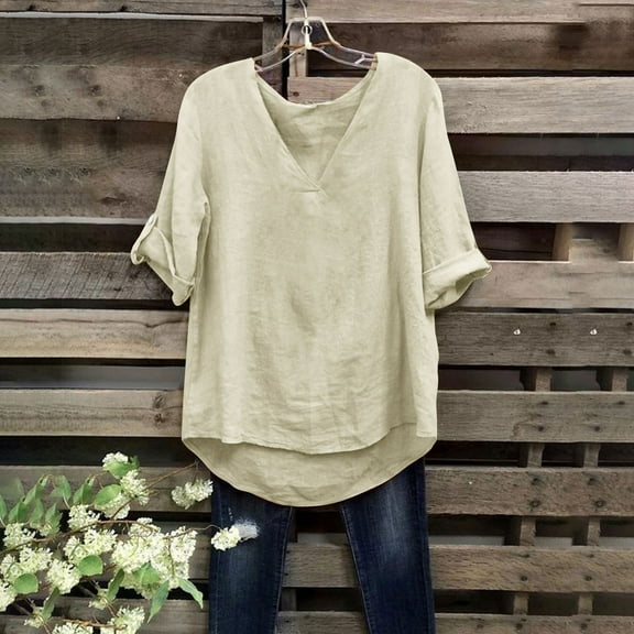 Yuwull Tops For Women Trendy Womens Tops Casual Women's Solid Color Cotton And Linen Round Neck Design Split Five Part Pants Set Womens Short Sleeve Tops