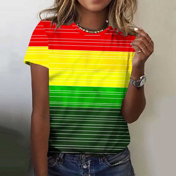 Gyedtr Tops For Women Womens Tops Casual Fashionable Women'S Casual Pullover Printed Short Sleeved Round Neck Top Womens Plus Size Tops 12XL