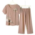 thumbnail image 1 of Yuwull Two Piece Sets for Women Summer, Pajama Pants Women Capris Pajama Sets for Women 2 Piece Casual Floral Printed Short-Sleeve Top Capris Pants Plus Size Comfy Summer Outfit Pjs Set Loungewear - I, 1 of 3