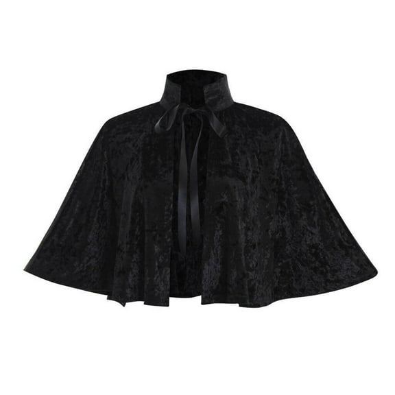 Yuwull Velvet Cape Short Lace Shawl Cloak For Women Girls Dress Black