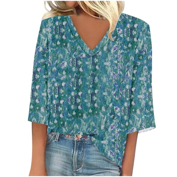 Yuwull Vintage Blouses for Women Dressy Casual Floral Print Shirts Half Sleeve V Neck Boho Tops Summer Clothes 2024