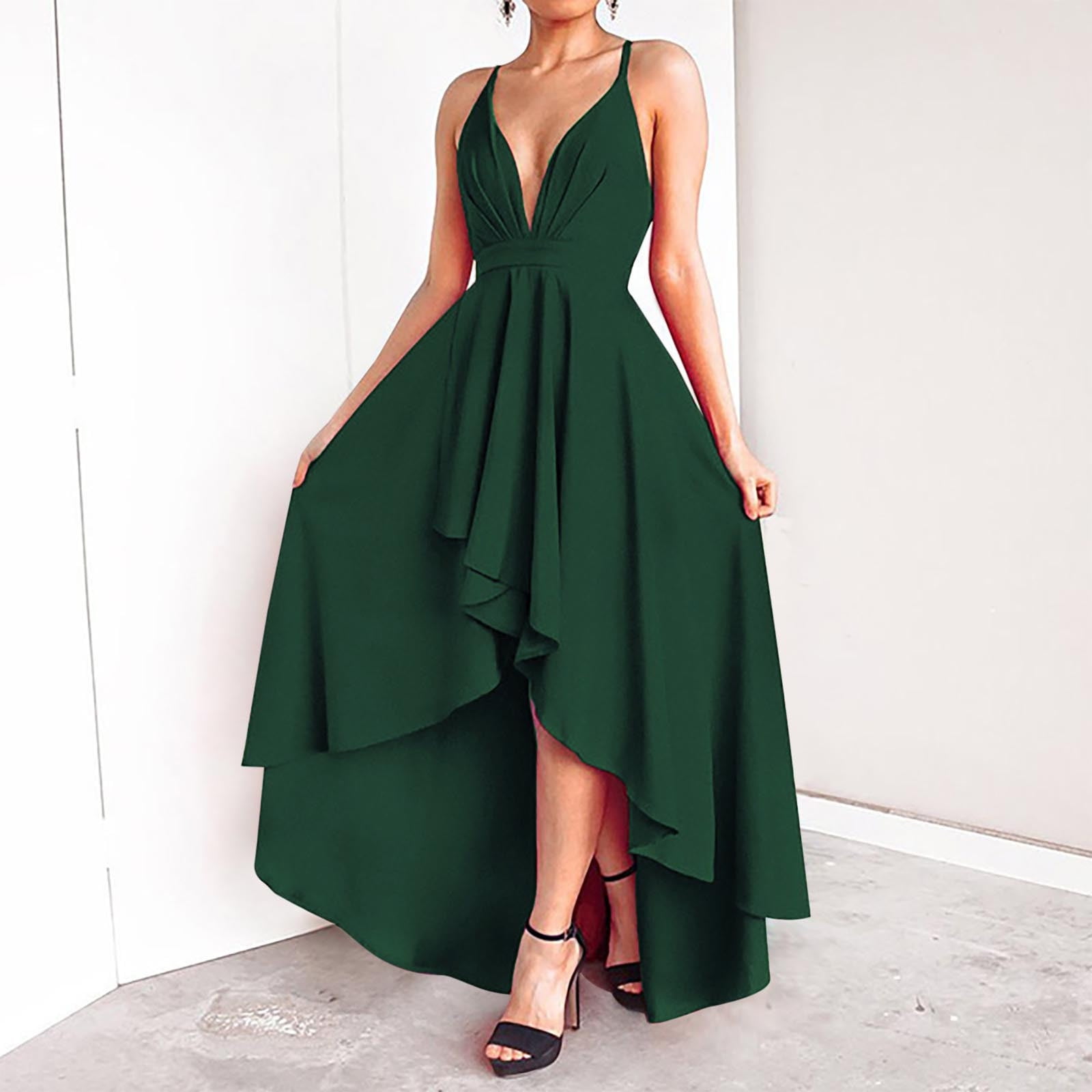 Yuwull Wedding Guest Dresses for Women Long Dress Solid Color Chiffon Dress  V Neck Sleeveless Wrap Dress High Waist Maxi Dress Elegant Swing Dress  Evening Party - Walmart.com