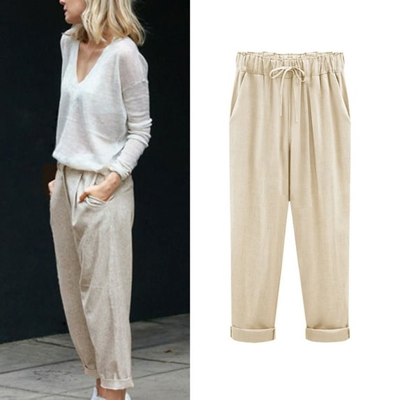 Yuwull Wide Leg Pants for Women Dressy Summer Women Loose Fit Casual Pants Drawstring Elastic Waist Yoga Summer Beach Trousers Pants with Pockets