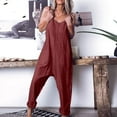 thumbnail image 1 of Yuwull Women Casual Loose Long Bib Pants Wide Leg Jumpsuits Baggy Cotton Rompers Overalls with Pockets Summer Linen Pants, 1 of 7