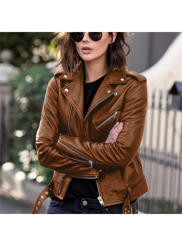 Free Shipping! Made By Johnny Women's Panelled Faux Leather Moto Jacket