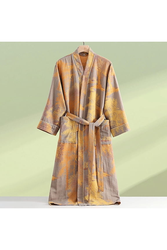 Women/Men's Cotton Double Gauze Sleeping Robe Japanese Style Kimono Bathrobe Pyjamas Yukata