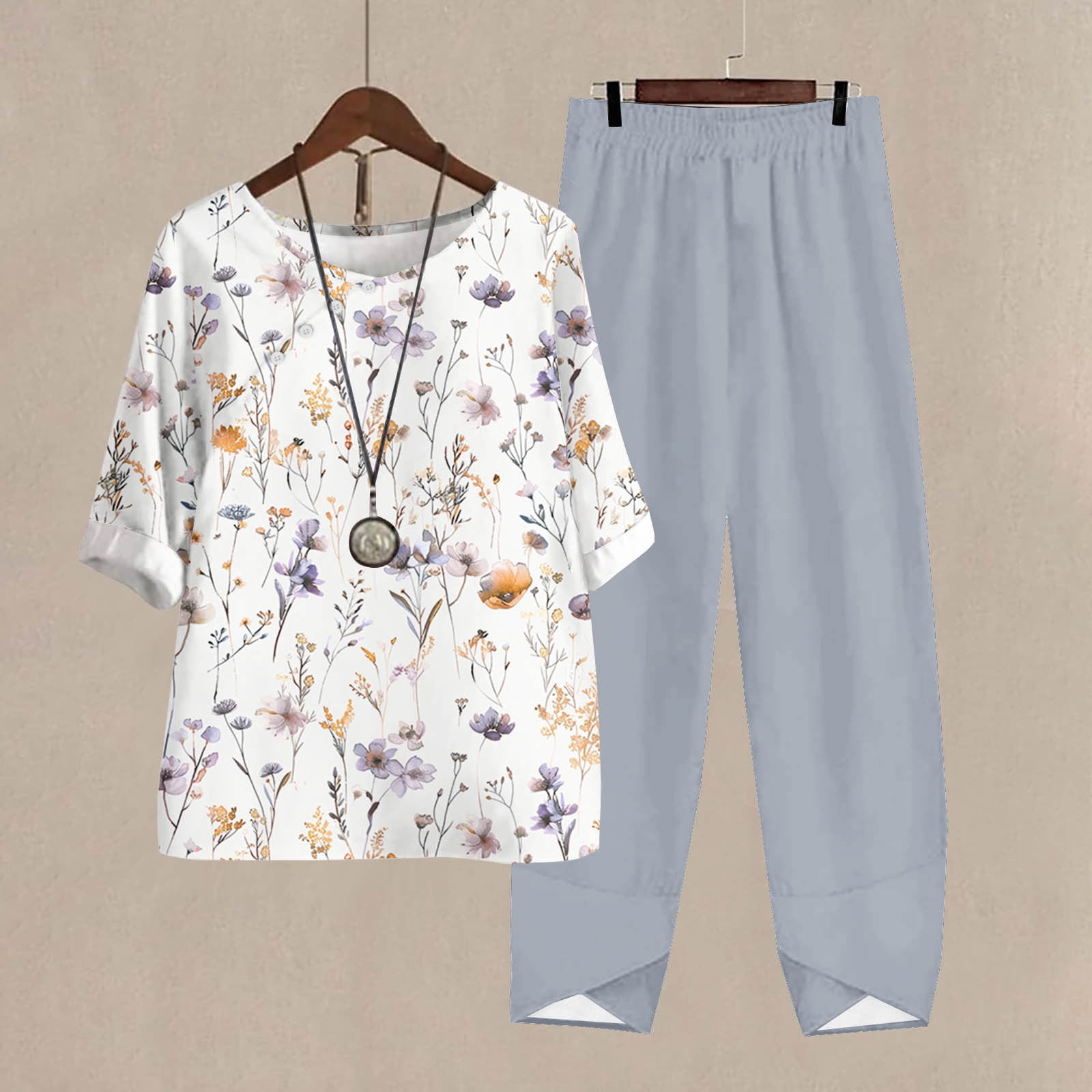 Normann Ladies Floral Print Pajama Set – Short Sleeve Top & Capri Pants, Plus Sizes Available, OEKO-TEX Certified - View #3