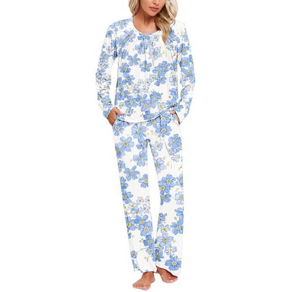 Yuwull Women Pajama Sets Crew Neck Long Sleeve Tops and Pants Set Soft Comfy 2 Piece Loungeswear Pjs