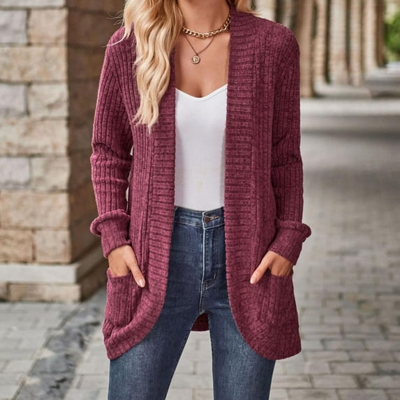 Yuwull Women’S 2024 Fall Winter Open Front Long Sleeve Loose Slouchy Chunky Knit Cardigan Sweater With Pockets