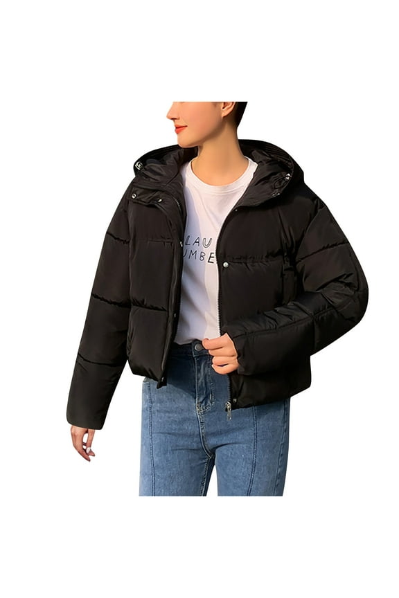 Women'S Cropped Puffer Jacket Hooded Zip Up Quilted Short Padded Coat Lightweight Winter Warm Outwear