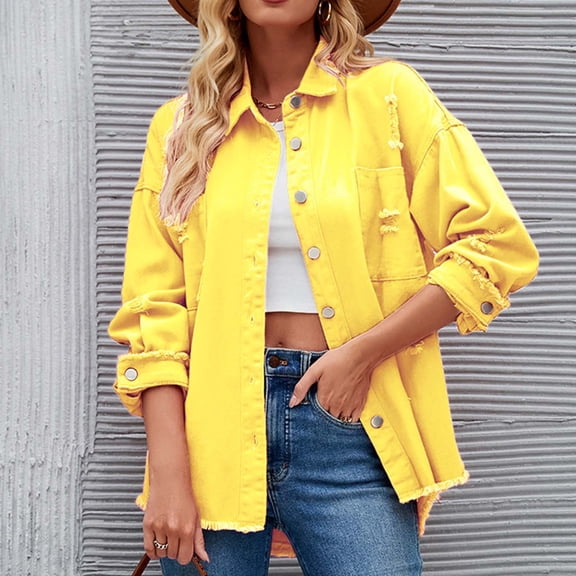 Yuwull Women'S Oversized Mid Long Denim Jacket Jean Biker Coat Causal Work Jean Clothes Botton Up