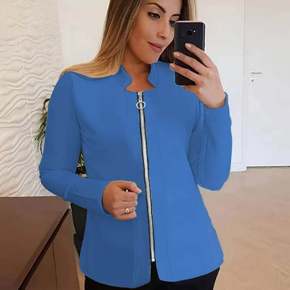 Yuwull Women'S Plus Size Casual Solid Color Zipper Long Sleeve Jacket Slim Jacket Going Out Top Sports S-5Xl