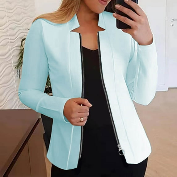Yuwull Women'S Plus Size Casual Solid Color Zipper Long Sleeve Jacket Slim Jacket Going Out Top Sports S-5Xl