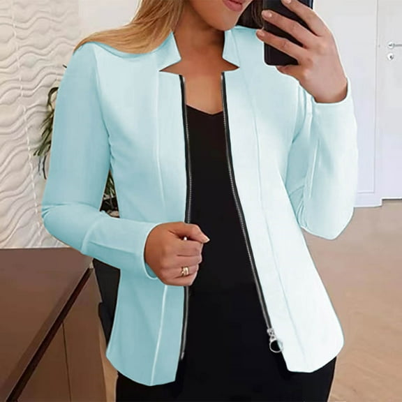 Yuwull Women'S Plus Size Casual Solid Color Zipper Long Sleeve Jacket Slim Jacket Going Out Top Sports S-5Xl