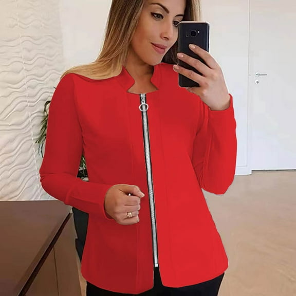 Yuwull Women'S Plus Size Casual Solid Color Zipper Long Sleeve Jacket Slim Jacket Going Out Top Sports S-5Xl
