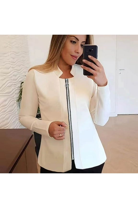 Women'S Plus Size Casual Solid Color Zipper Long Sleeve Jacket Slim Jacket Going Out Top Sports S-5Xl