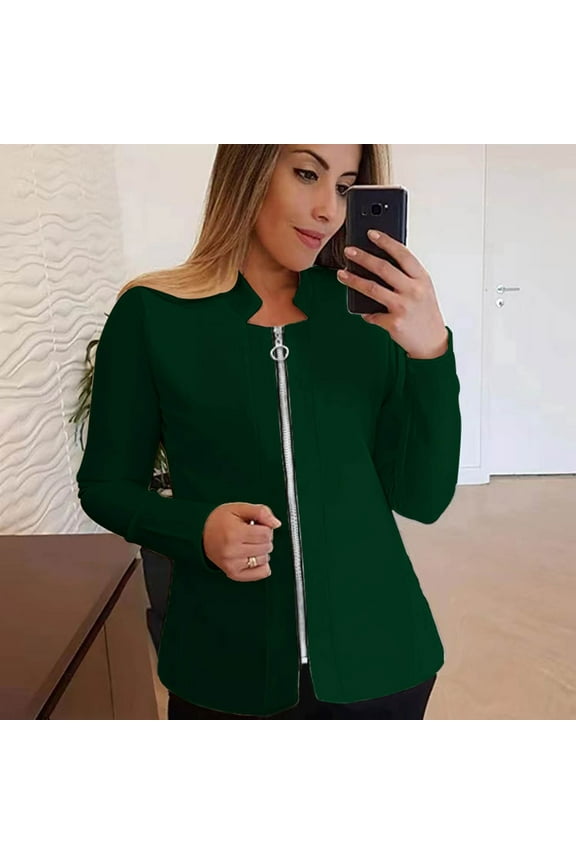 Women'S Plus Size Casual Solid Color Zipper Long Sleeve Jacket Slim Jacket Going Out Top Sports S-5Xl