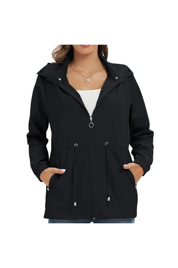 Women'S Solid Color Hooded Windbreaker Jacket Anti Lightweight Casual Wind Jacket With Pockets Spring Fall Jacket Outdoor Activitiees