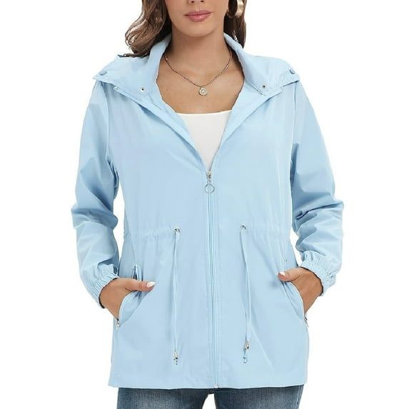 Yuwull Women'S Solid Color Hooded Windbreaker Jacket Anti Lightweight Casual Wind Jacket With Pockets Spring Fall Jacket Outdoor Activitiees