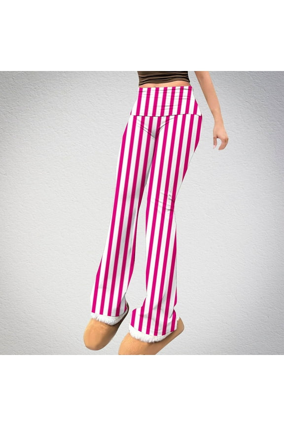 Women'S Stripe Print Stretch Bell Bottom Flare Palazzos Pants Trousers Women Stripe Elastic Waisted Yoga Sports Casual Pants Long Pants