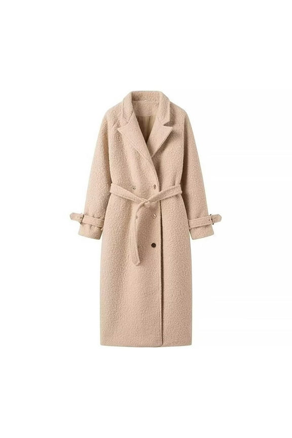Women'S Winter Warm Notch Lapel Double Breasted Long Wool Coat Overcoat Work Double Breasted Maxi Long Pea Coat