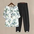 thumbnail image 1 of Yuwull Women's 2 Piece Outfits Casual Button Crewneck Floral Printed Short Sleeve Tops and Wide Leg Capris Pants Lounge Sets Tracksuits S-4XL （Available in Plus Size) On Clearance, 1 of 5